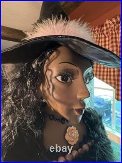 42 tall PINK/Black Witch Halloween Black Crystal Ball shabby cottage chic broom