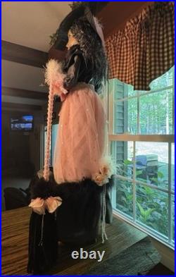 42 tall PINK/Black Witch Halloween Black Crystal Ball shabby cottage chic broom