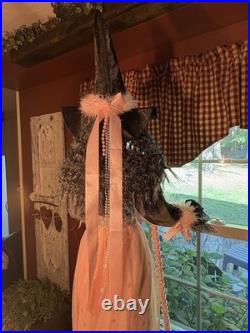 42 tall PINK/Black Witch Halloween Black Crystal Ball shabby cottage chic broom