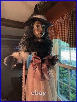 42 tall PINK/Black Witch Halloween Black Crystal Ball shabby cottage chic broom