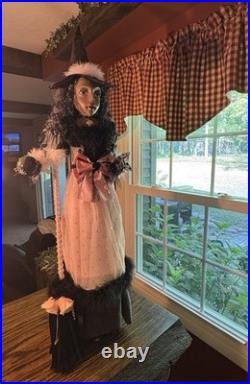 42 tall PINK/Black Witch Halloween Black Crystal Ball shabby cottage chic broom