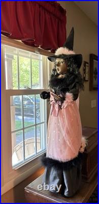 42 tall PINK/Black Witch Halloween Black Crystal Ball shabby cottage chic broom
