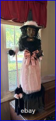 42 tall PINK/Black Witch Halloween Black Crystal Ball shabby cottage chic broom
