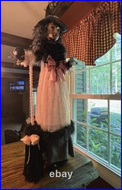 42 tall PINK/Black Witch Halloween Black Crystal Ball shabby cottage chic broom