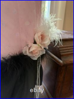 42 tall PINK/Black Witch Halloween Black Crystal Ball shabby cottage chic broom