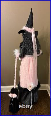 42 tall PINK/Black Witch Halloween Black Crystal Ball shabby cottage chic broom