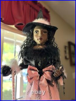 42 tall PINK/Black Witch Halloween Black Crystal Ball shabby cottage chic broom