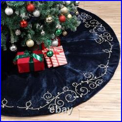 48inch Christmas Tree Skirt Navy Blue Luxury Velvet Plush Fur Skirts Baroque