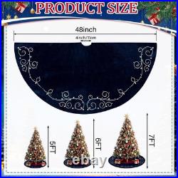 48inch Christmas Tree Skirt Navy Blue Luxury Velvet Plush Fur Skirts Baroque