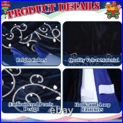 48inch Christmas Tree Skirt Navy Blue Luxury Velvet Plush Fur Skirts Baroque