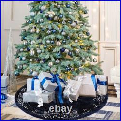 48inch Christmas Tree Skirt Navy Blue Luxury Velvet Plush Fur Skirts Baroque