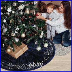 48inch Christmas Tree Skirt Navy Blue Luxury Velvet Plush Fur Skirts Baroque