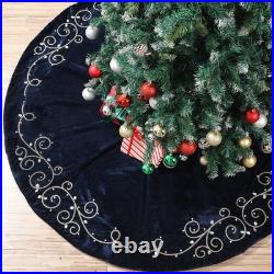 48inch Christmas Tree Skirt Navy Blue Luxury Velvet Plush Fur Skirts Baroque