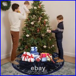 48inch Christmas Tree Skirt Navy Blue Luxury Velvet Plush Fur Skirts Baroque