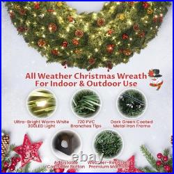 48inch Large Christmas Wreath Outdoor Christmas Wreath with 300 Lights and