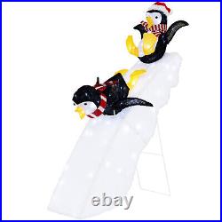 4FT Pre-Lit Christmas Penguin Ice Skating Decoration with Snowy Slide & LED Lights 4FT Pre-Lit Christmas Penguin Ice Skating Decoration with Snowy Slide & LED Lights