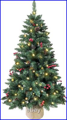 4Ft Pre-Lit Christmas Tree, Artificial Pine 300 PVC Branches Tips with 20 Red Ber