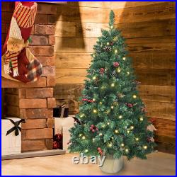 4Ft Pre-Lit Christmas Tree, Artificial Pine 300 PVC Branches Tips with 20 Red Ber