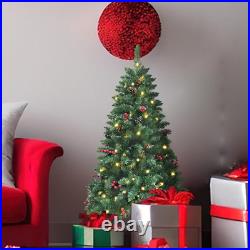 4Ft Pre-Lit Christmas Tree, Artificial Pine 300 PVC Branches Tips with 20 Red Ber