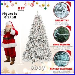 4/4.5/5/6/8/9 ft Snow Flocked Prelit Xmas Tree LED Tips Pine Cones withMetal Stand