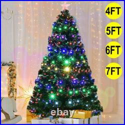 4/5/6/7FT Artificial Holiday Christmas Tree with LED Lights/Pre-Lit Xmas Decor