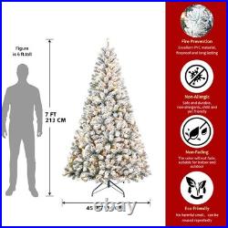 4/5/6/7FT Prelit Snow Flocked Artificial White Christmas tree with lights NEW