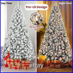 4/5/6/7FT Prelit Snow Flocked Artificial White Christmas tree with lights NEW