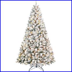 4/5/6/7FT Snow Flocked Artificial Christmas Tree Holiday Decora Prelit Or Unlit