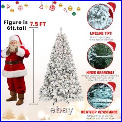 4/5/6/7/8/9 ft Prelit Flocked Christmas Tree White Artificial Xmas Tree with Stand
