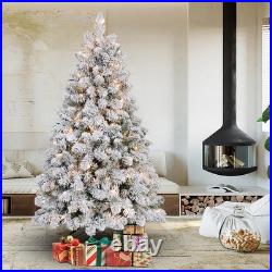 4/5/6/7/8/9 ft Prelit Flocked Christmas Tree White Artificial Xmas Tree with Stand