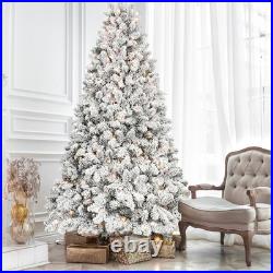 4/5/6/7/8/9 ft Prelit Flocked Christmas Tree White Artificial Xmas Tree with Stand
