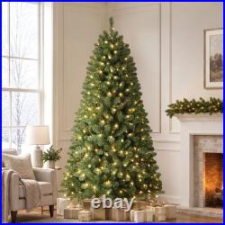 4.5-7.5FT PET Artificial Pre-Lit Christmas Tree Warm White LED Xmas Home Decor