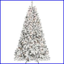 4.5-9 ft Pre-Lit Snow Flocked Spruce Artificial Christmas Tree with Pine Cone