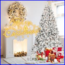 4.5-9 ft Pre-Lit Snow Flocked Spruce Artificial Christmas Tree with Pine Cone