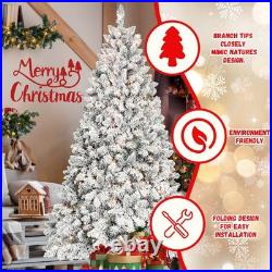 4.5-9 ft Pre-Lit Snow Flocked Spruce Artificial Christmas Tree with Pine Cone