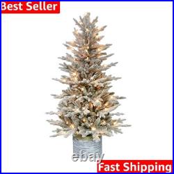 4.5ft Pre-Lit Potted Flocked Arctic Fir Christmas Tree with 70 Clear Lights