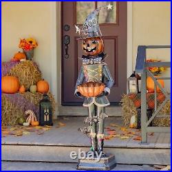 4.6Ft. Tall Metal Pumpkin Man Soldier Holding a Candy Bowl for Halloween