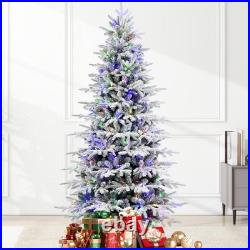 4-8FT Prelit Snow Flocked Artificial Christmas Tree&9 Light Mode Multi-Color 4-8FT Prelit Snow Flocked Artificial Christmas Tree&9 Light Mode Multi-Color