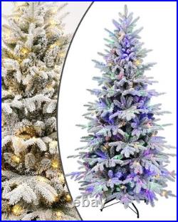 4-8FT Prelit Snow Flocked Artificial Christmas Tree&9 Light Mode Multi-Color 4-8FT Prelit Snow Flocked Artificial Christmas Tree&9 Light Mode Multi-Color