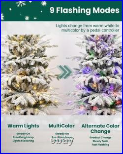 4-8FT Prelit Snow Flocked Artificial Christmas Tree&9 Light Mode Multi-Color 4-8FT Prelit Snow Flocked Artificial Christmas Tree&9 Light Mode Multi-Color