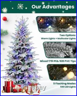 4-8FT Prelit Snow Flocked Artificial Christmas Tree&9 Light Mode Multi-Color 4-8FT Prelit Snow Flocked Artificial Christmas Tree&9 Light Mode Multi-Color
