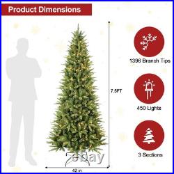 4-8ft Pre-Lit Artificial Christmas Tree Slim Pencil Realistic Xmas Tree For Home