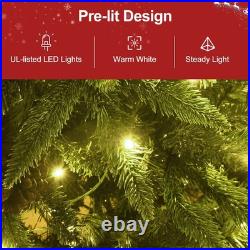 4-8ft Pre-Lit Artificial Christmas Tree Slim Pencil Realistic Xmas Tree For Home