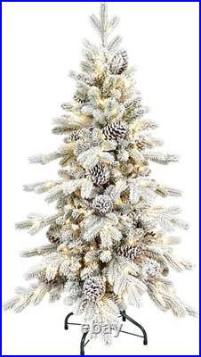 4-9Ft PreLit Snow Flocked Christmas Tree Artificial Skinny Pencil Fir Xmas Tree