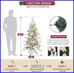 4-9Ft PreLit Snow Flocked Christmas Tree Artificial Skinny Pencil Fir Xmas Tree