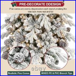 4-9Ft PreLit Snow Flocked Christmas Tree Artificial Skinny Pencil Fir Xmas Tree