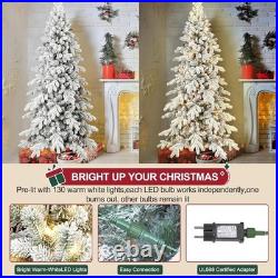4-9Ft PreLit Snow Flocked Christmas Tree Artificial Skinny Pencil Fir Xmas Tree