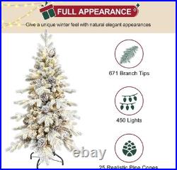 4-9Ft PreLit Snow Flocked Christmas Tree Artificial Skinny Pencil Fir Xmas Tree