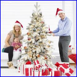 4-9Ft PreLit Snow Flocked Christmas Tree Artificial Skinny Pencil Fir Xmas Tree