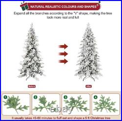 4-9Ft PreLit Snow Flocked Christmas Tree Artificial Skinny Pencil Fir Xmas Tree